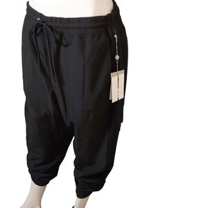DKNY SPORT MESH TUXEDO BLACK ELASTIC WAIST PANTS  WOMEN'S LARGE‎